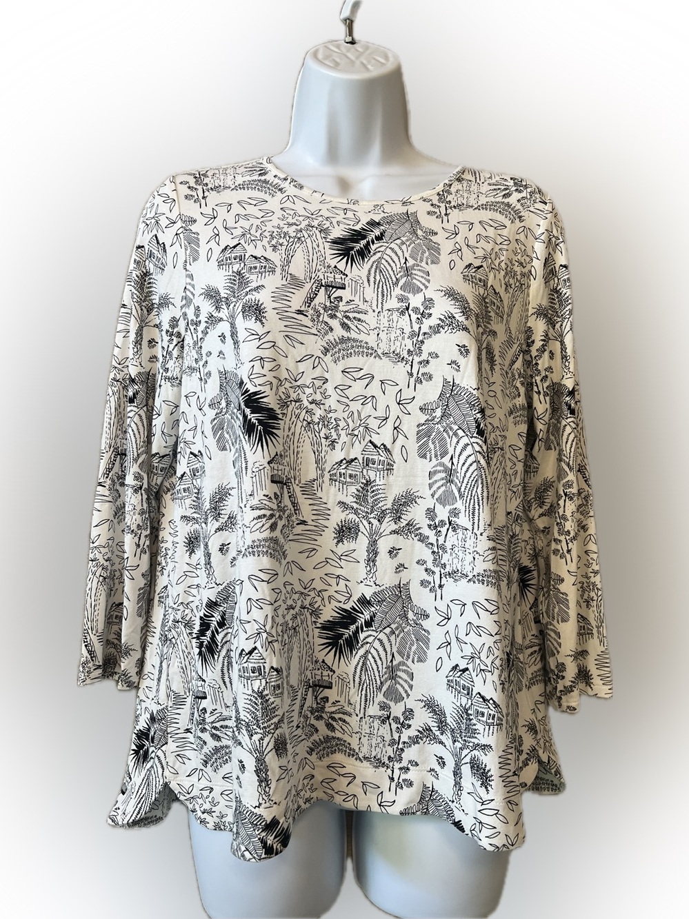 J.Jill lovely black print wearever collection tunic pullover top S 🔥